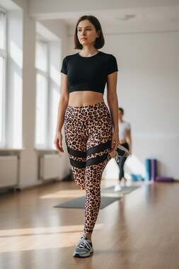 Leggings Leopard Print High Waisted Yoga Pants with Mesh Inserts
